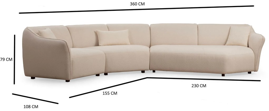 Sofá de Canto Mentis – Creme – 360x108x79 cm