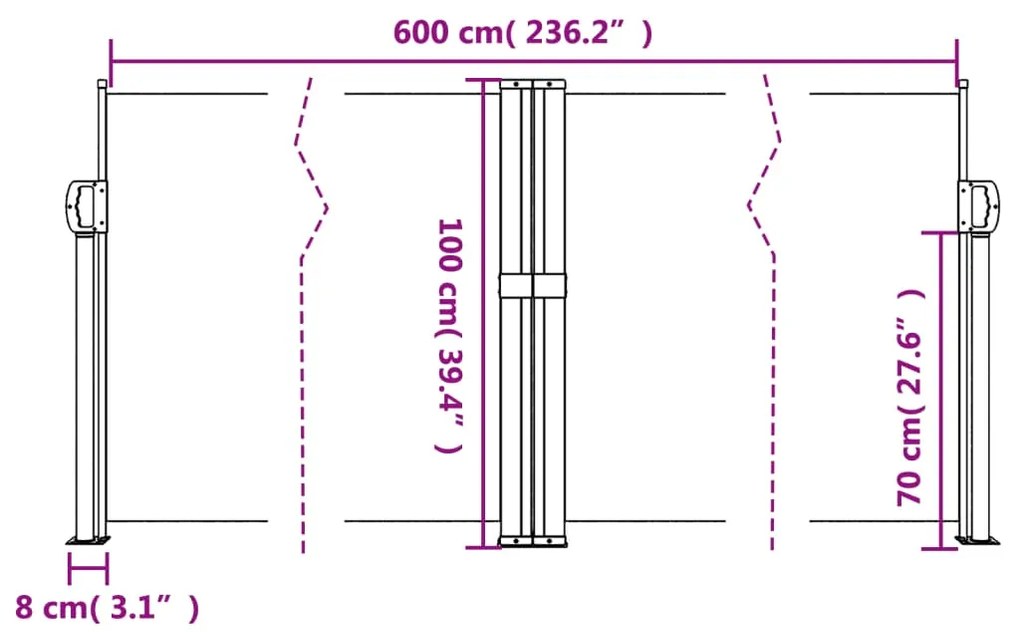 Toldo lateral retrátil 100x600 cm preto