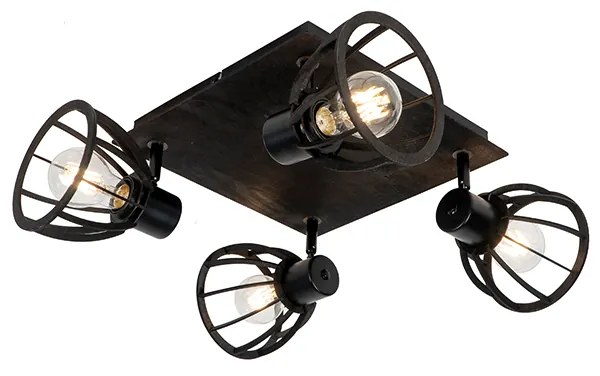 Luminária de teto industrial preto 4 luzes - Fotu Industrial