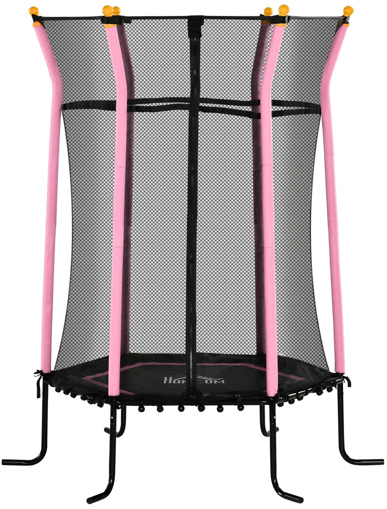 HOMCOM Trampolim para Crianças Cama Elástica Infantil com Rede de Segurança para Interiores e Exteriores Ø163,5x190 cm Rosa