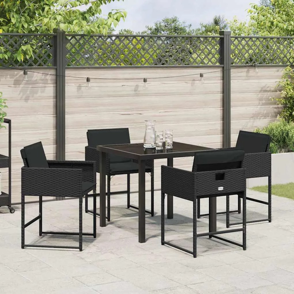 Conjunto de Jantar para Jardim de 5 Peças da com Almofadas Pretas em R
