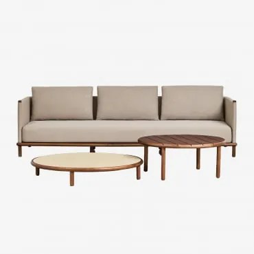 Conjunto De Jardim Com Sofá De 3 Lugares E 2 Mesas De Centro Redondas Em Madeira De Acácia Olivia Castanho-acácia Escuro & Beige Semoline - Castanho-a