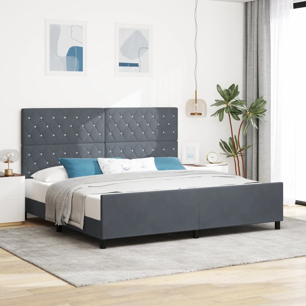 Cama vidaXL Cinza Escuro 200x200 cm Veludo