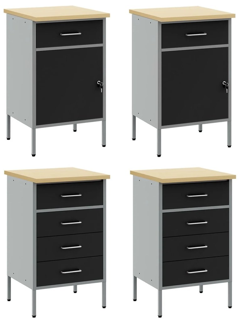 Conjunto de Mobiliário de Trabalho de 4 Peças em Preto e Cinza de Made