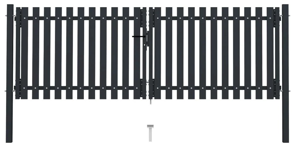 Portão de cerca com porta dupla 306x125 cm aço antracite