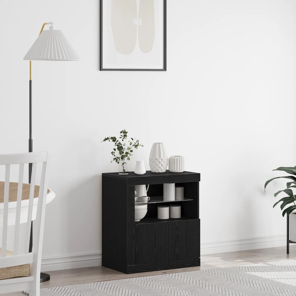 Sideboard vidaXL com luzes LED Carvalho Preto 60,5x37x67 cm