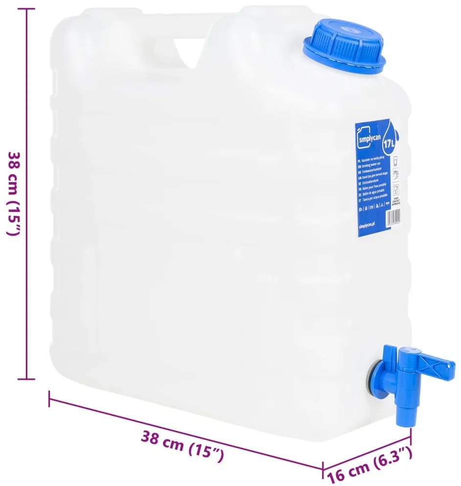 Recipiente de água com torneira transparente 15 L plástico