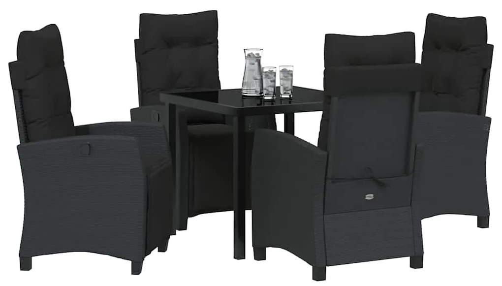Conjunto de Jantar de Jardim com 5 Peças em Poliéster e Rattan Preto