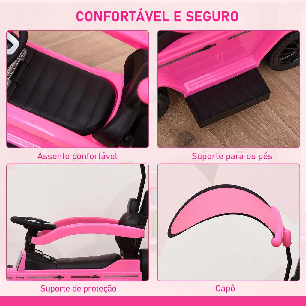 Carro Andador para Crianças Mercedes G350 com Buzina Capota Removível Encosto e Suporte de Proteção 85,5x40,5x95 cm Rosa