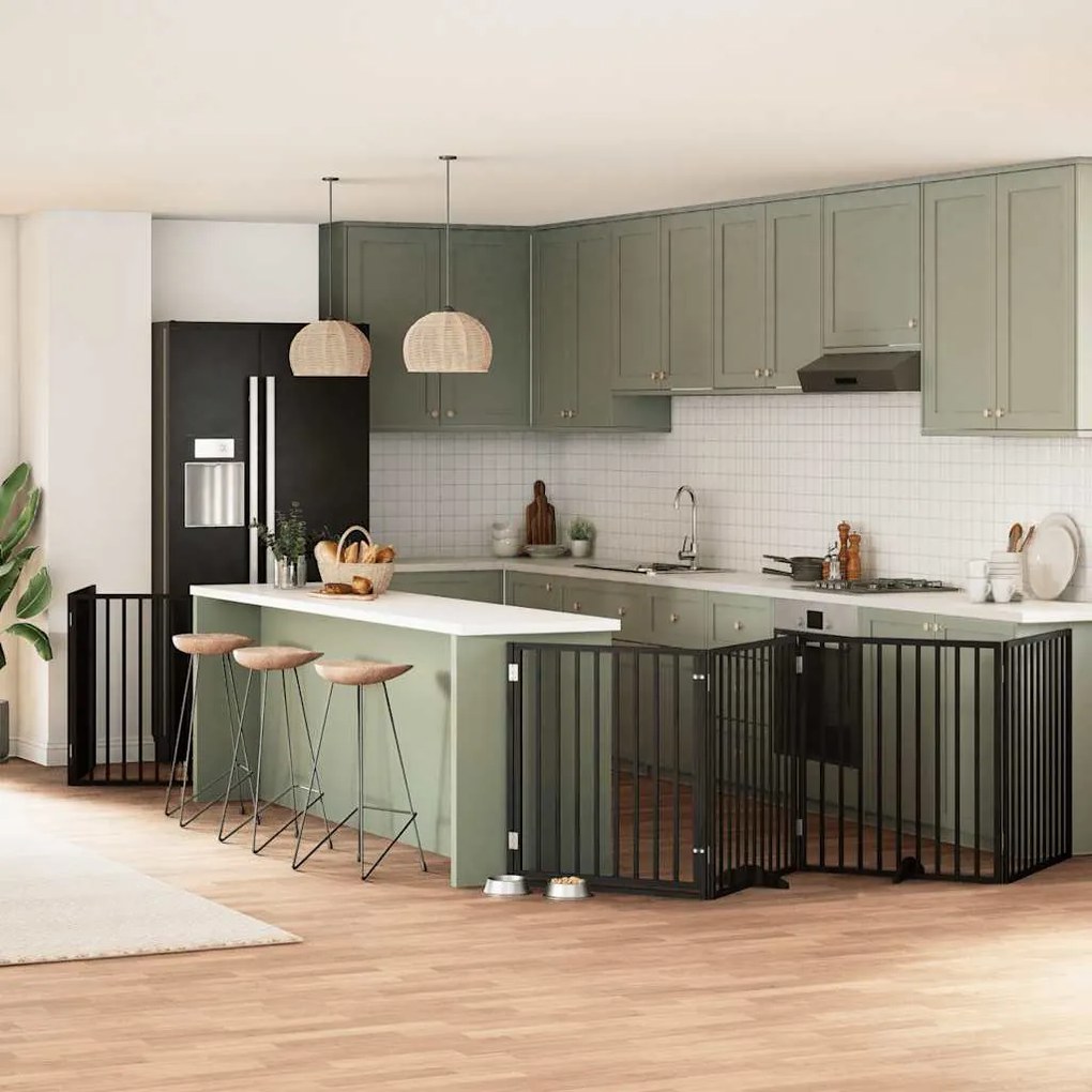 vidaXL Portão p/ cães com porta dobrável 12 painéis 960 cm álamo preto