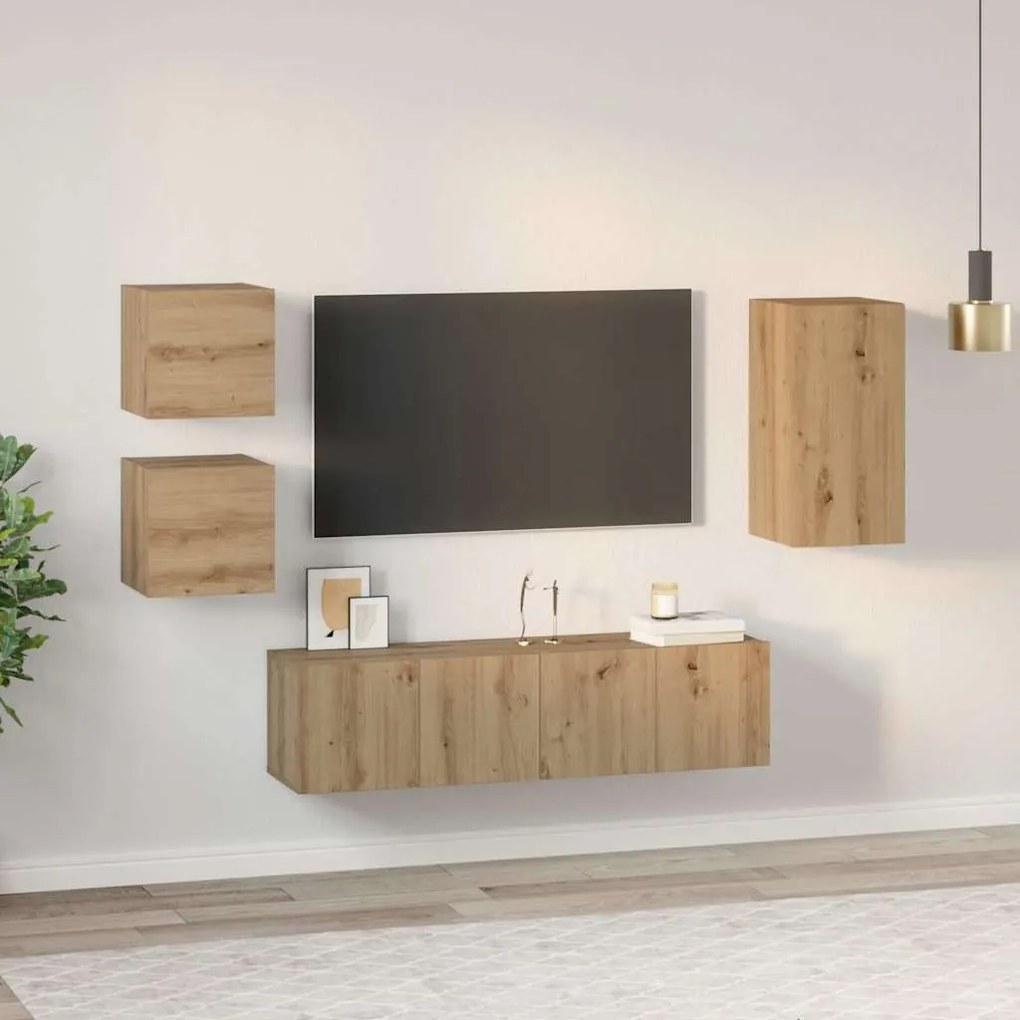 Conjunto de móvel de TV com prateleira 5 pcs carvalho artisiano