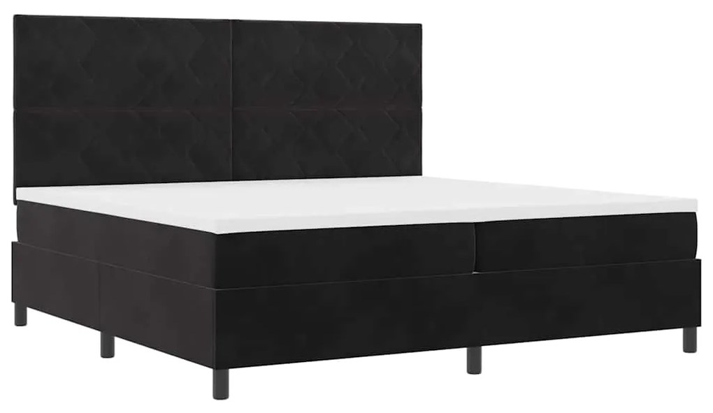Cama Box Spring com Colchão &amp; LED Preto 200x200 cm Veludo