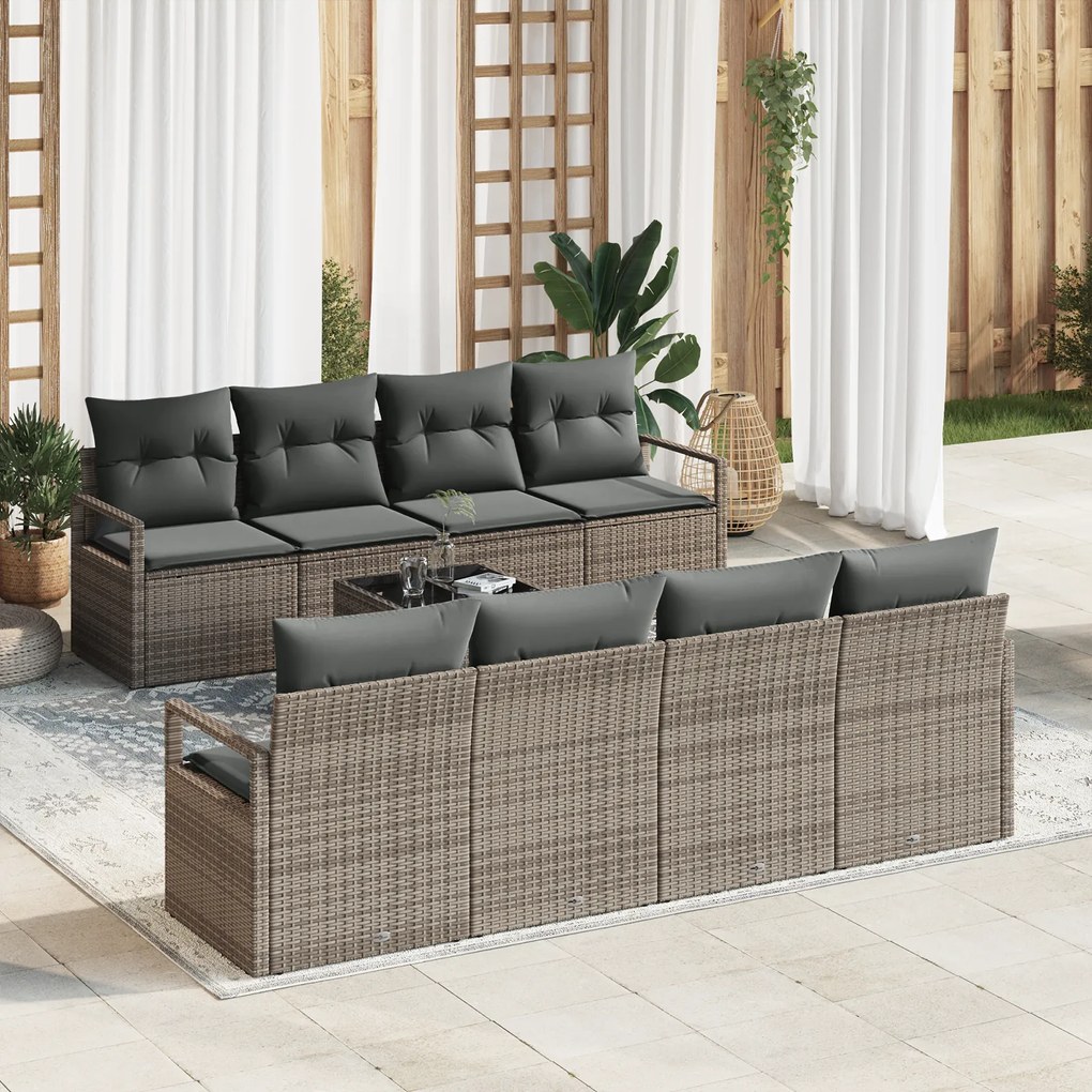Conjunto de Sofás para Jardim vidaXL de 9 Peças com Almofadas Cinza Ra