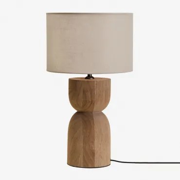 Candeeiro De Mesa Em Madeira De Manga Diniz ↑30 Cm & Cinzento Taupe Claro Ø30 Cm - ↑25 Cm Arlina - Sklum