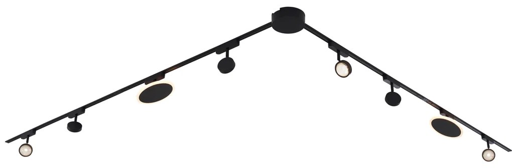 Sistema de iluminação de trilho com 6 focos e 2 luzes de teto pretas monofásicas - Magnetic Lance Puk