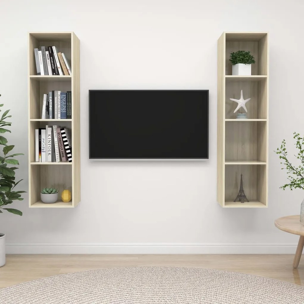 vidaXL Armários de parede p/ TV 2pcs derivados madeira carvalho sonoma