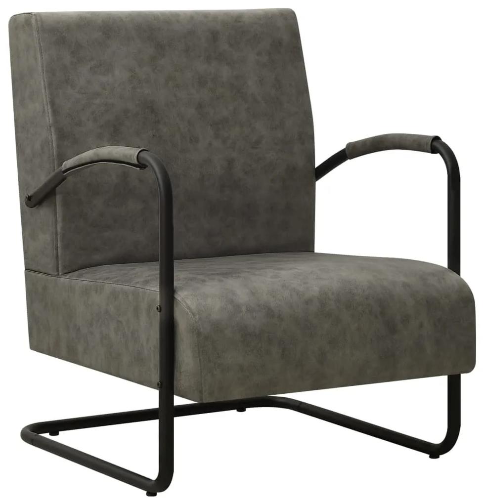Cadeira com apoio de braços couro artificial cinzento