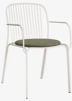 Cadeira De Jardim Com Apoios De Braços Em Aço Anerina Gardénia Branco & Verde Azeitona Intenso - Sklum