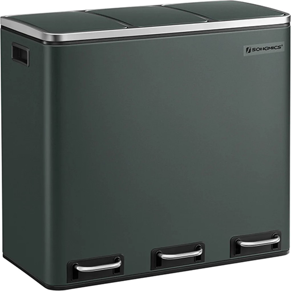 Caixote do lixo para a cozinha com 3 compartimentos 3 x 18 L 61,5 x 31,5 x 56 cm verde acinzentado