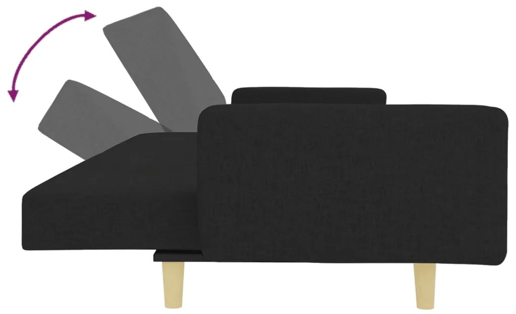 Sofá-cama de 2 lugares com apoio de pés tecido preto