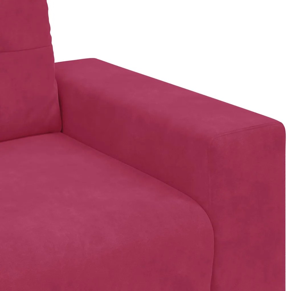Conjunto de Sofá 3 Peças com Almofadas Vermelho Vinho em Veludo