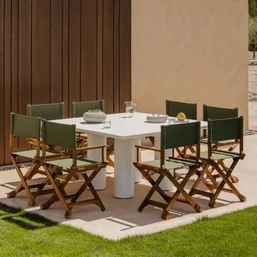 Conjunto De Mesa Quadrada De 150x150 Cm Em Cimento Lisboa E 8 Cadeiras Dobráveis De Madeira Ridley Para Diretor De Jardim Verde Azeitona Intenso -