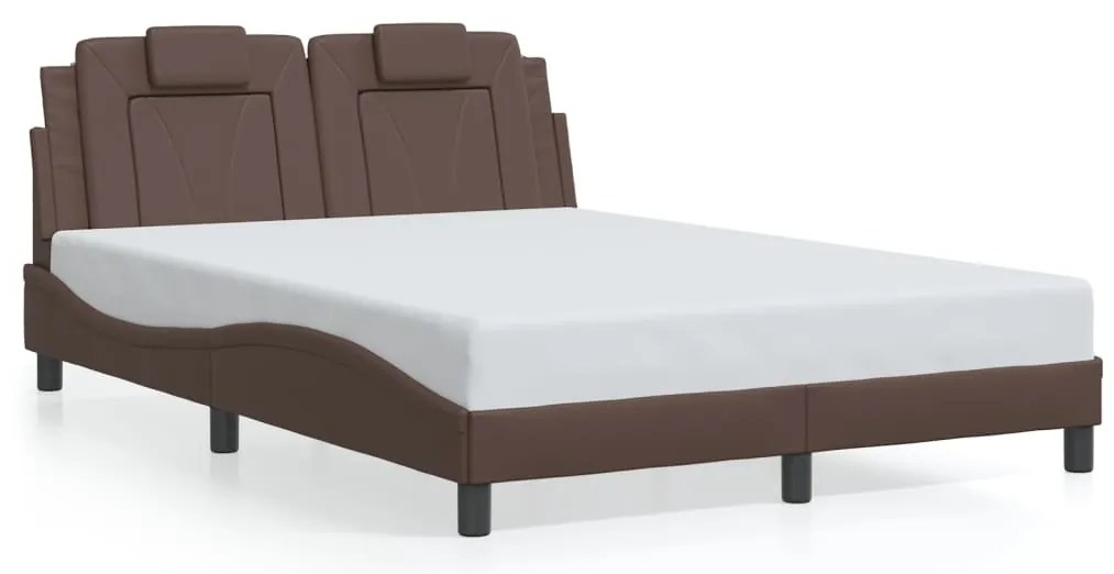 Estrutura cama c/ luzes LED 140x200cm couro artificial castanho