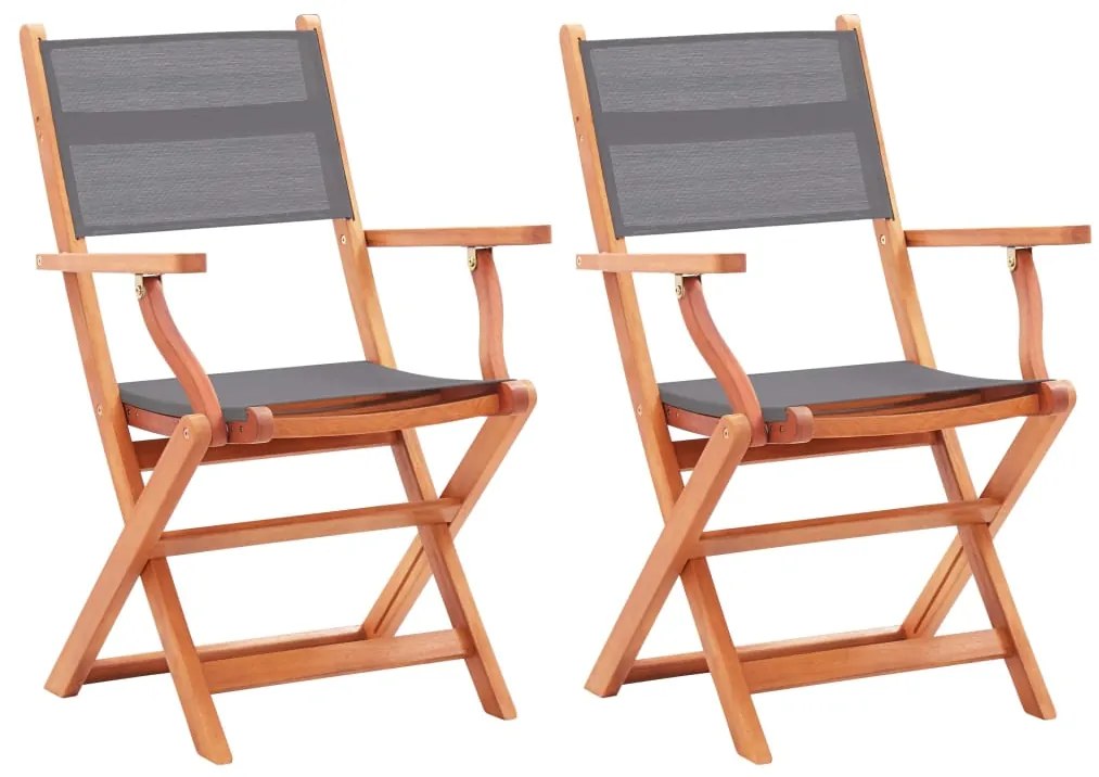 Cadeiras jardim dobráveis 2pcs eucalipto maciço/textilene cinza