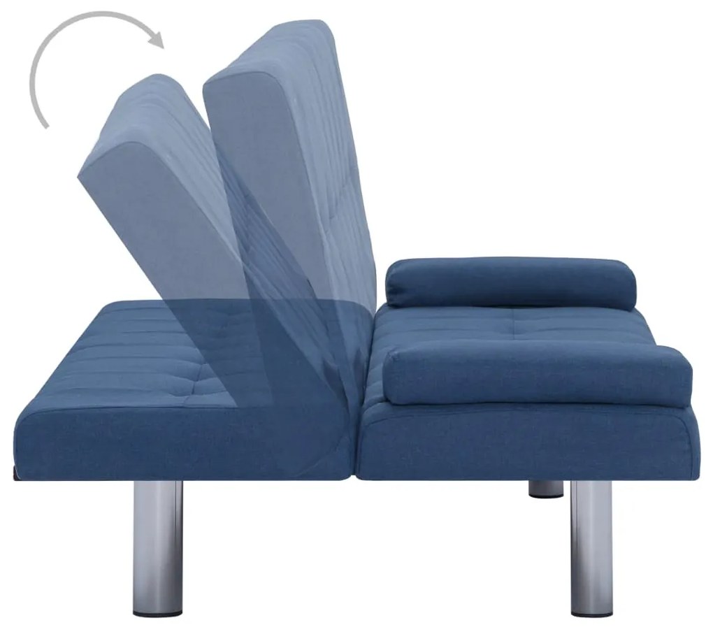 Sofá Cama Vivian - Cor Azul - Em Tecido, Estrutura em Madeira, Pernas