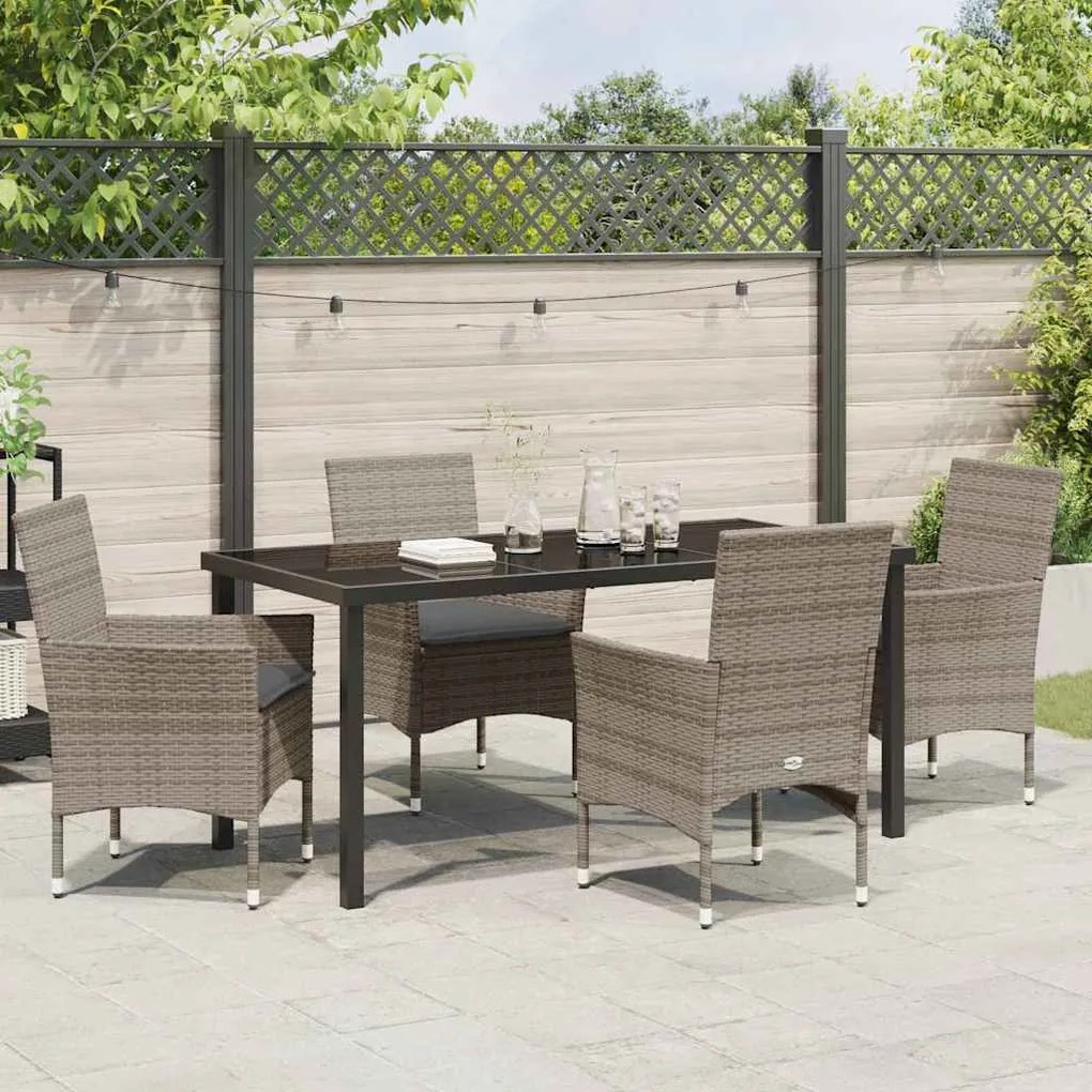 Conjunto de Jantar de Jardim com 5 Peças e Almofadas Cinzas
