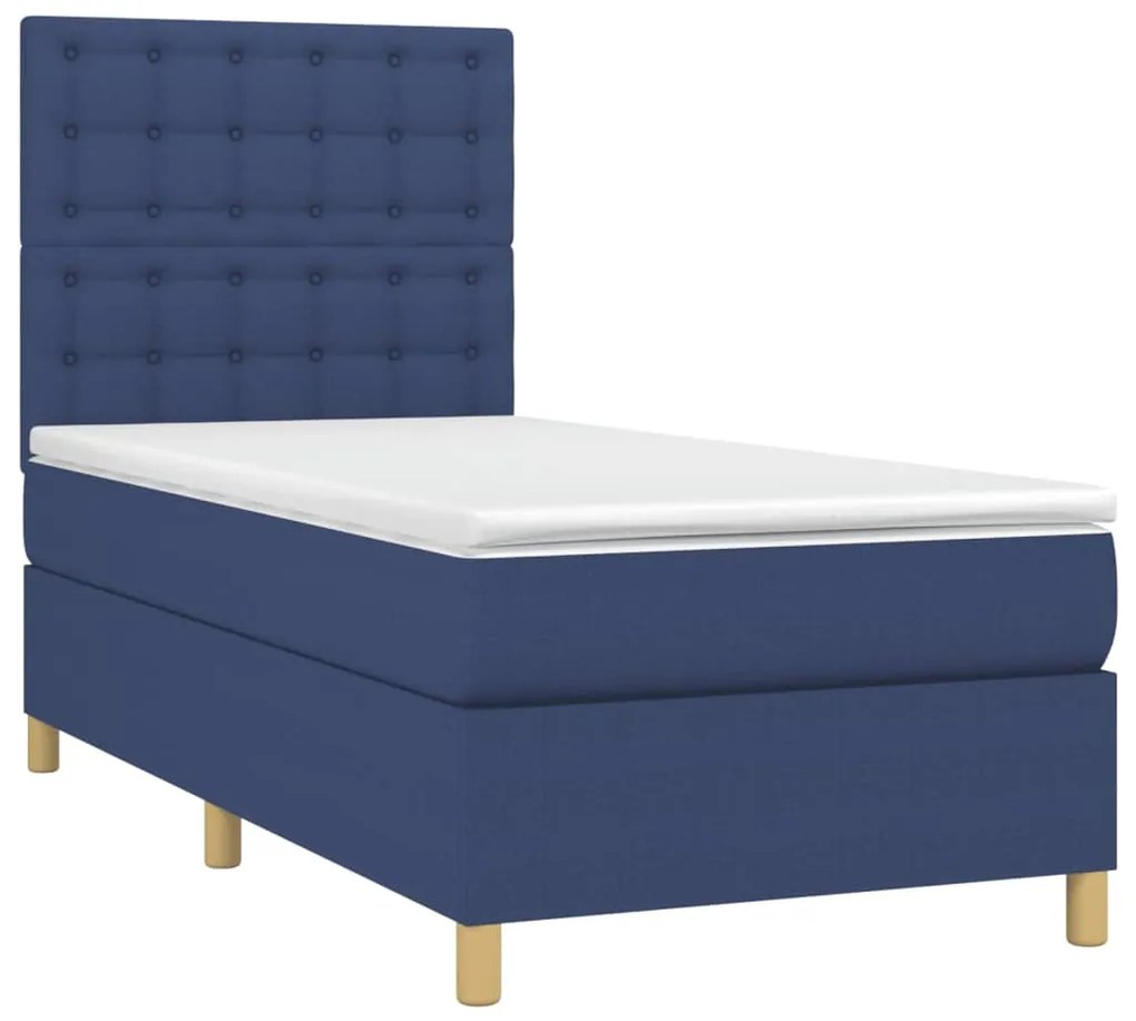 Cama box spring c/ colchão e LED 80x200 cm tecido azul