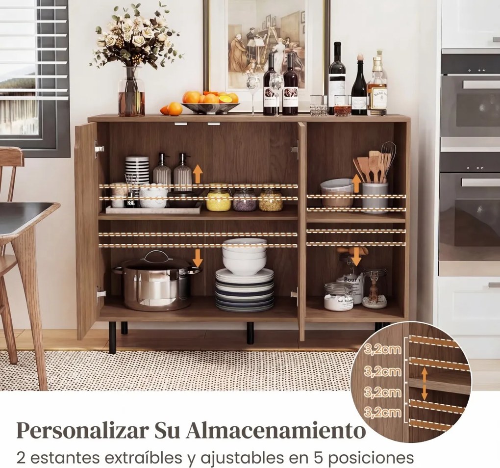 Armário de Cozinha 106 x 38 x 80 cm com 2 portas e prateleiras Castanho