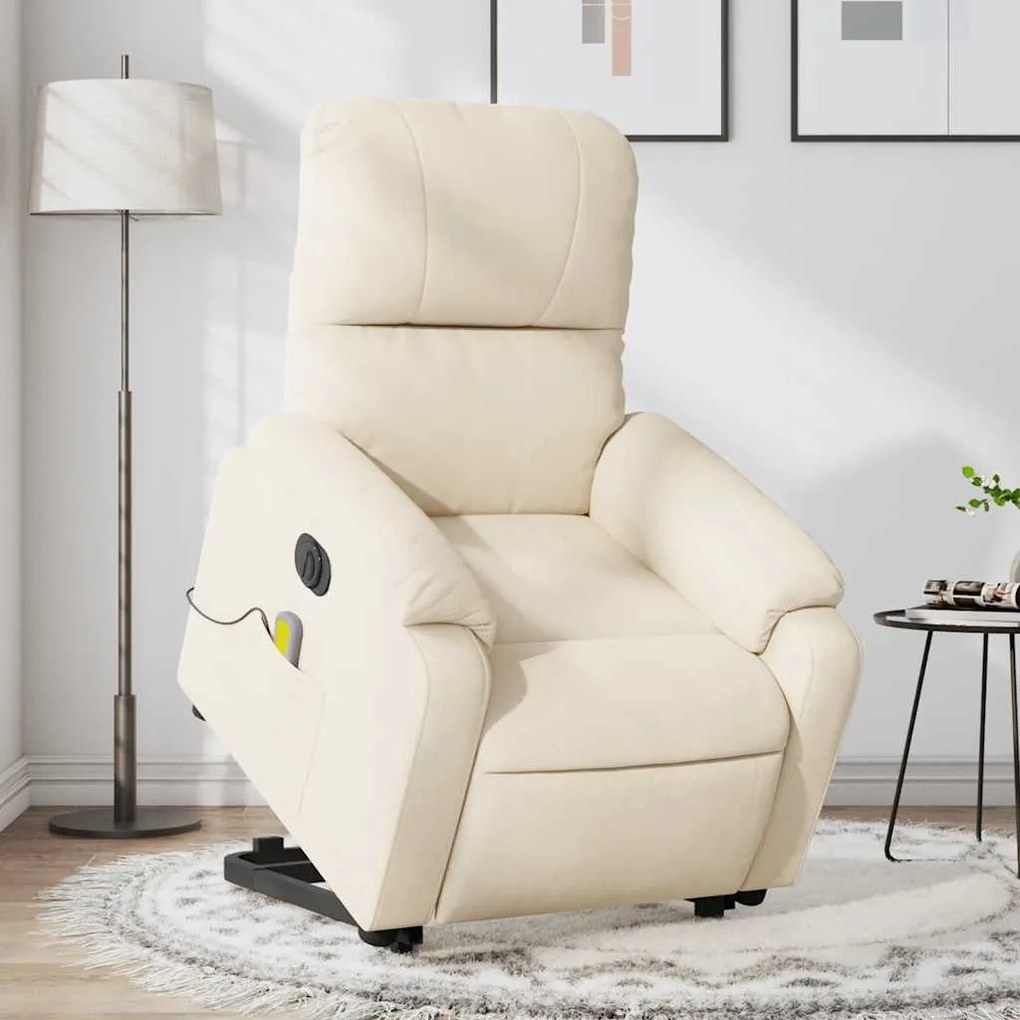 vidaXL Poltrona massagens elétrica elevatória tecido microfibra bege
