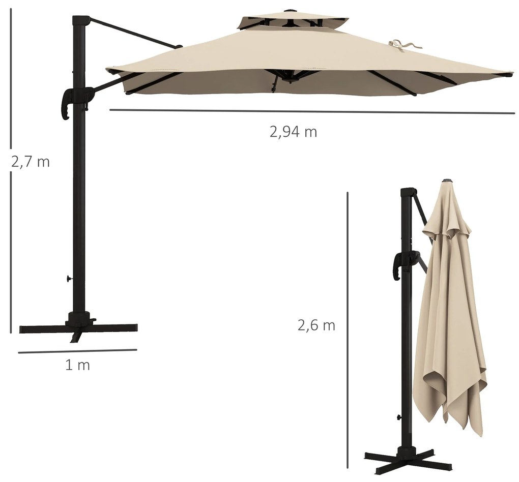 Chapéu de Sol de Alumínio Ø295x270 cm Chapéu de Sol Excêntrico com Man