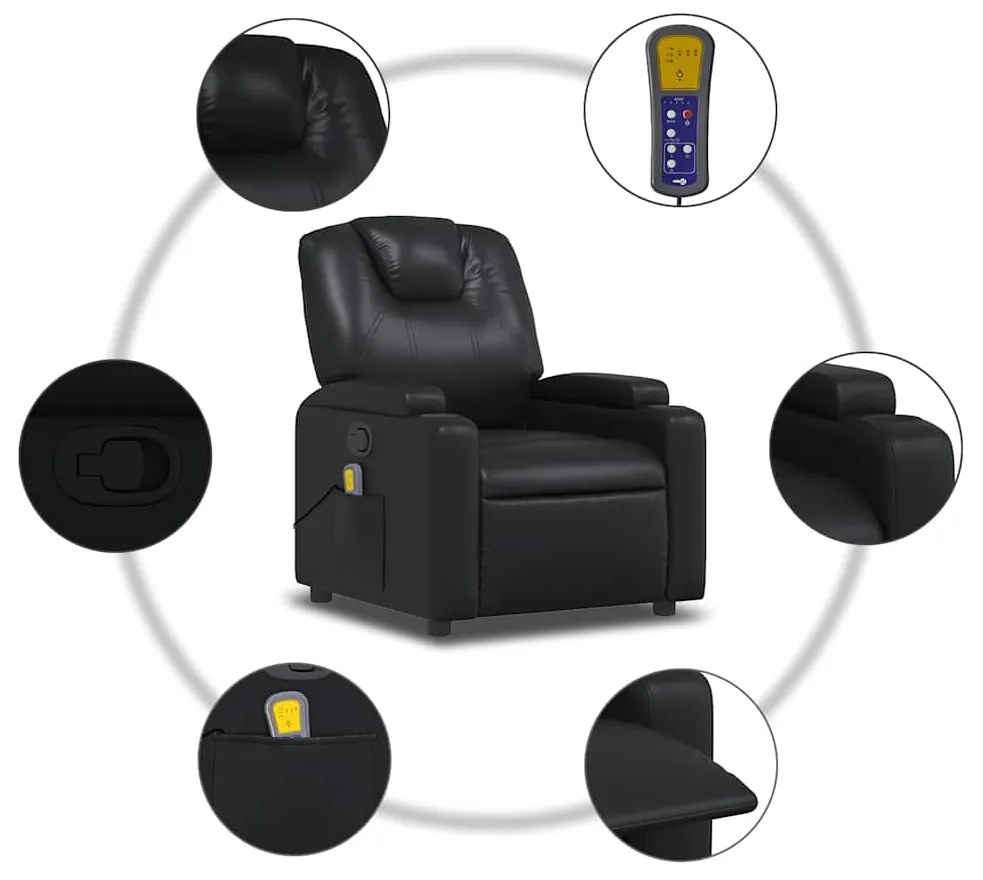 Poltrona de massagens reclinável couro artificial preto