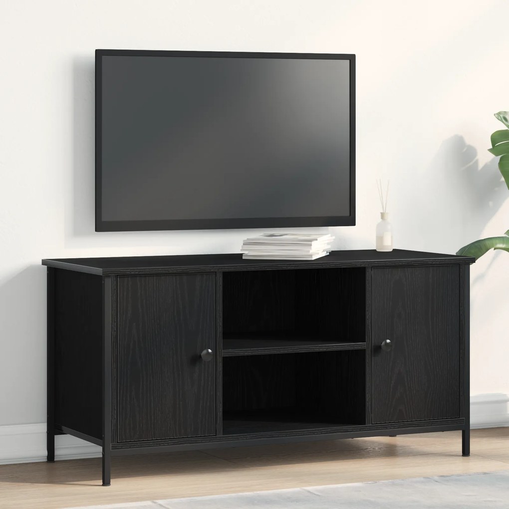 Armário de TV vidaXL Carvalho Preto 100x40x50 cm Madeira e Aço