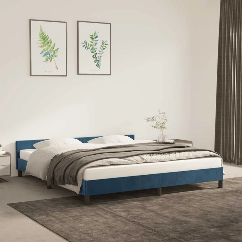 Estrutura de cama sem colchão 180x200 cm veludo azul-escuro