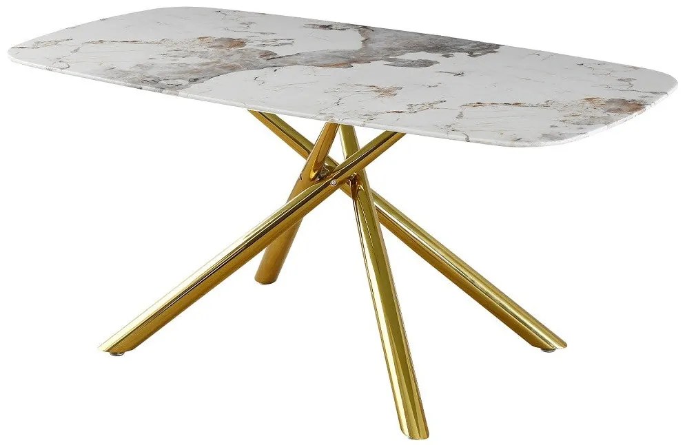 Mesa de Jantar JAZZ com Estrutura Dourada e Tampo em Vidro Marmorizado