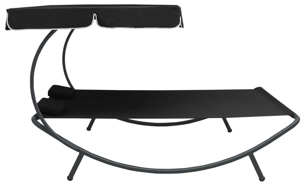 Espreguiçadeira com toldo e almofadas preto