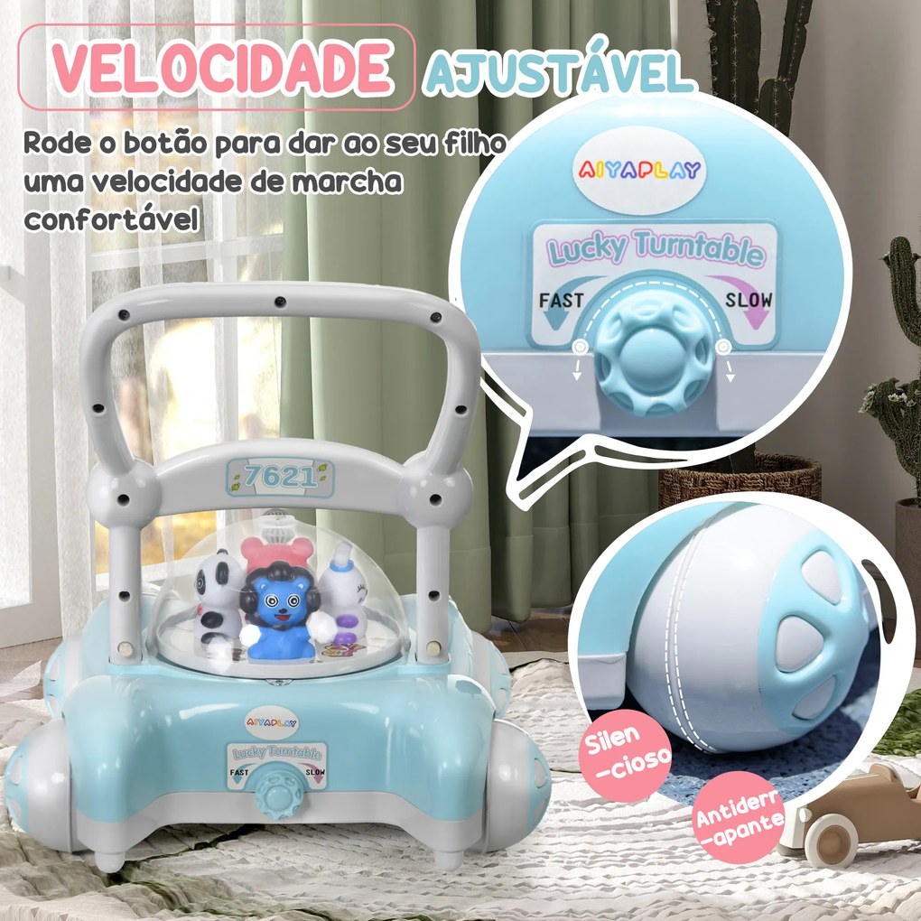 Andador para Bebés com Altura Ajustável Música Rodas Antiderrapantes Luzes Guiador Desmontável 43,4x40,6x43 cm Azul Claro