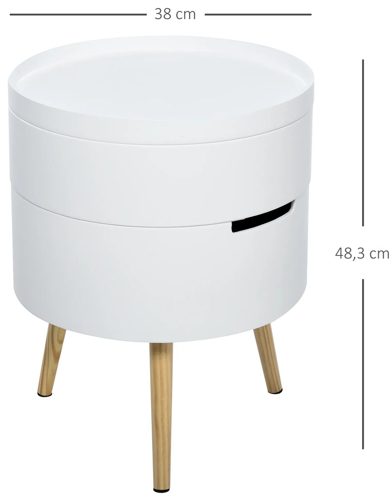 Mesa Auxiliar Moderna com 3 Níveis Mesa de Centro Desmontável com Tampa 2 Espaços de Arrumação Ø38x48,3 cm Branco e Madeira