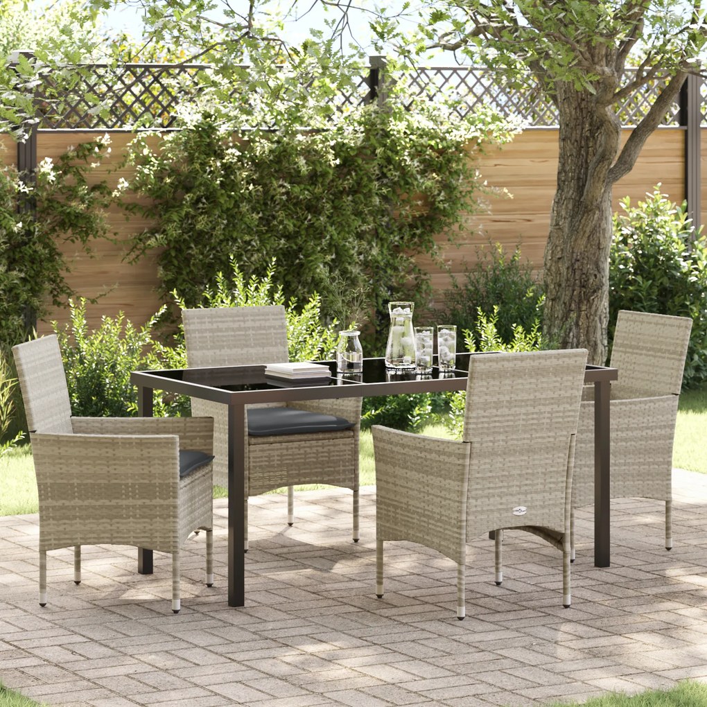 vidaXL Conjunto de Jantar de Jardim com 5 Peças e Almofadas Cinza Claro Rattan Têxtil