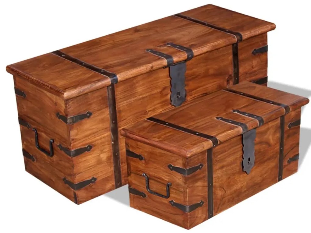 vidaXL Conjunto de arcas de arrumação 2 pcs madeira maciça