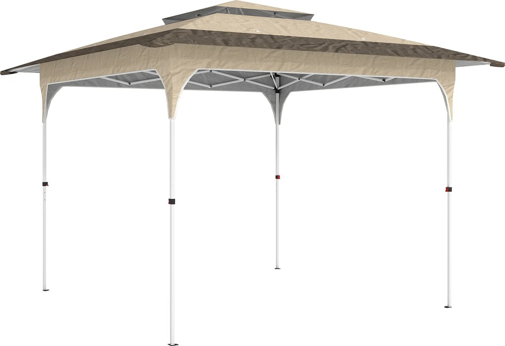 Outsunny Tenda Dobrável 3,5x3,5 m Pop-up com Altura Ajustável 3 Níveis Duplo Telhado Fecho Central e Saco UPF50+ Cáqui | Aosom Portugal