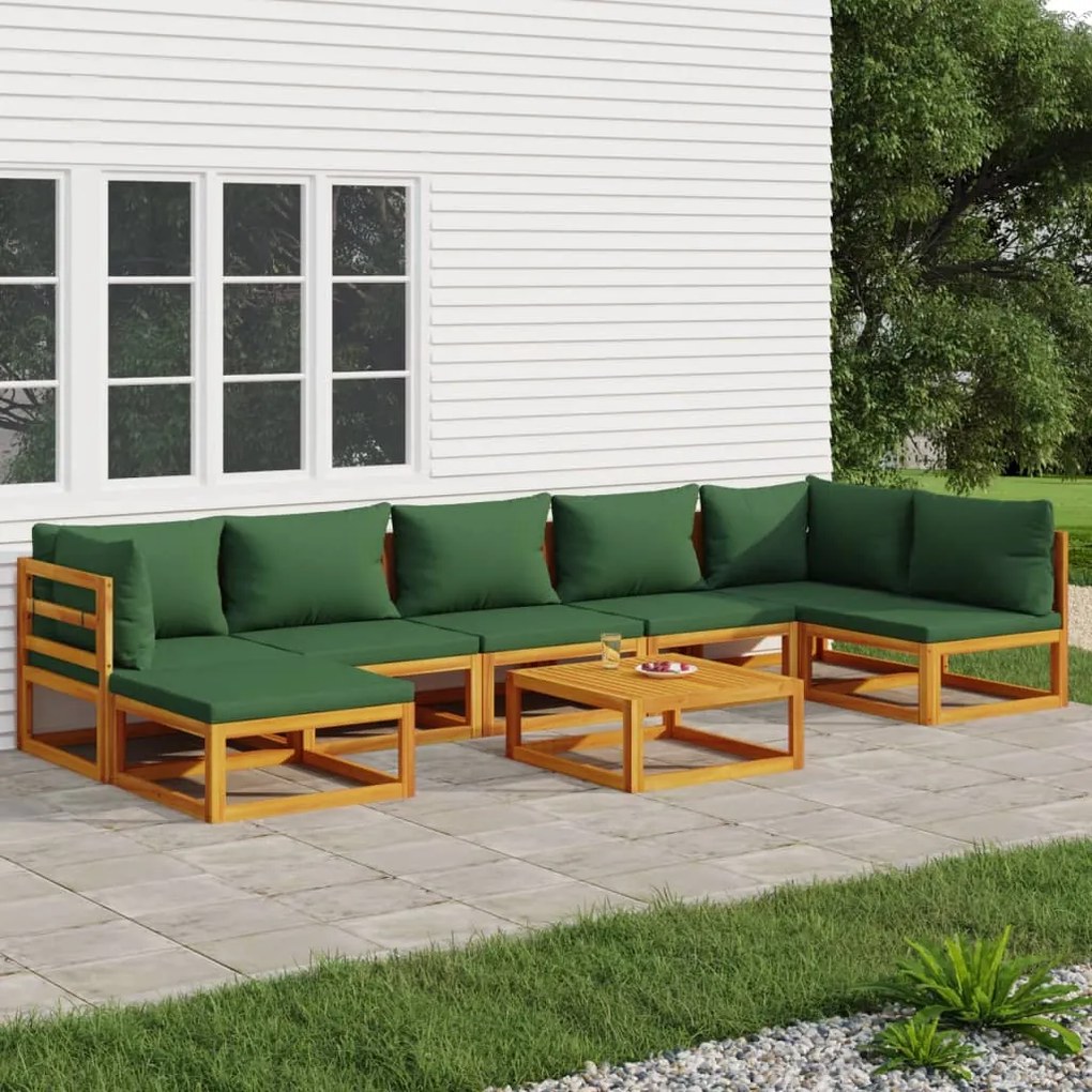 vidaXL 8 pcs conj. lounge jardim madeira c/almofadões verdes