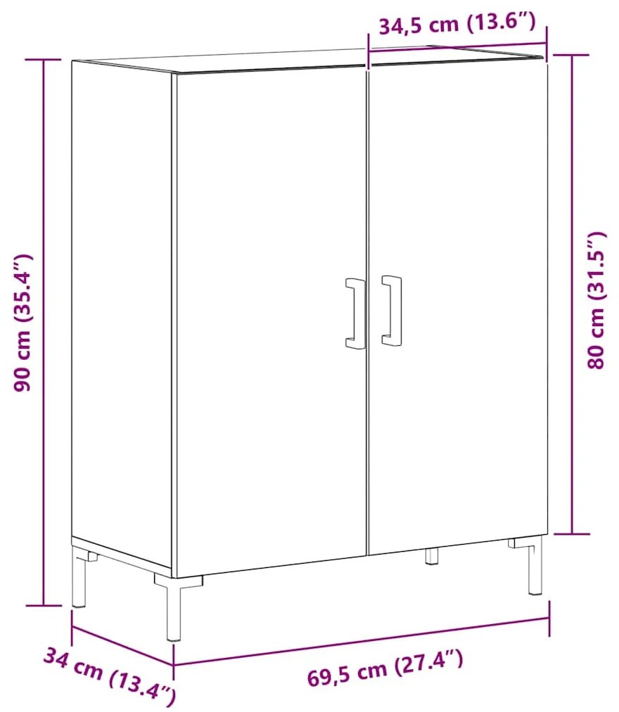 Sideboard vidaXL Preto Carvalho 69,5x34x90 cm Madeira de engenharia