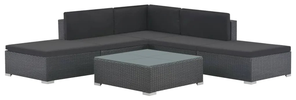 vidaXL 6 pcs conjunto lounge de jardim c/ almofadões vime PE preto
