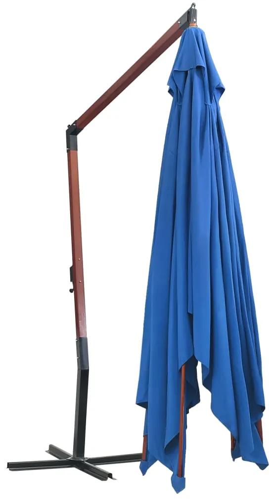Guarda-sol suspenso com mastro de madeira 400x300 cm azul