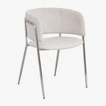 Pacote De 4 Cadeiras De Jantar Estofadas Nalon Cinza Cromado & Tecido Branco Quebrado & Tecido - Sklum