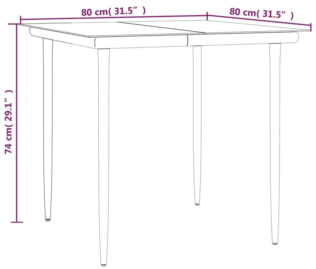 3 pcs conjunto de jantar para jardim aço e textilene preto